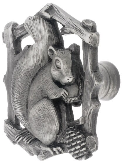 1 1/2 inch X 1 5/8 inch H Gray Squirrel Knobs in Antique Pewter Right Side.